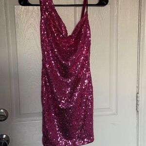 Hello Molly Pink Sequin Cowl Neck Mini Dress XS